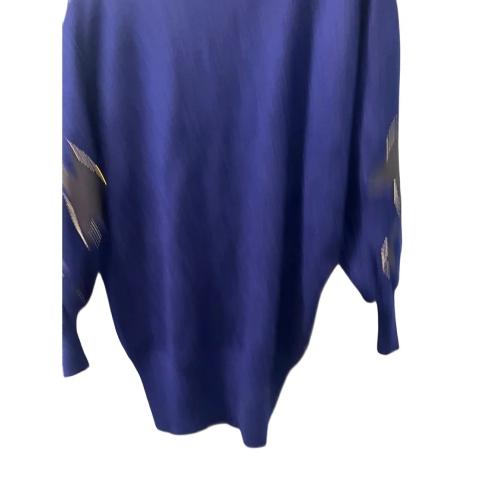Vintage 80's Vasginie Italian Mohair Artisan Blue Cardigan Size Medium Applique - Picture 8 of 10